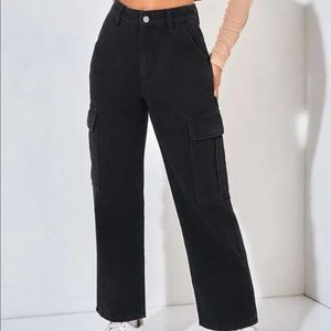 PETITE Zipper Fly Flap Pocket Wide Leg Jeans